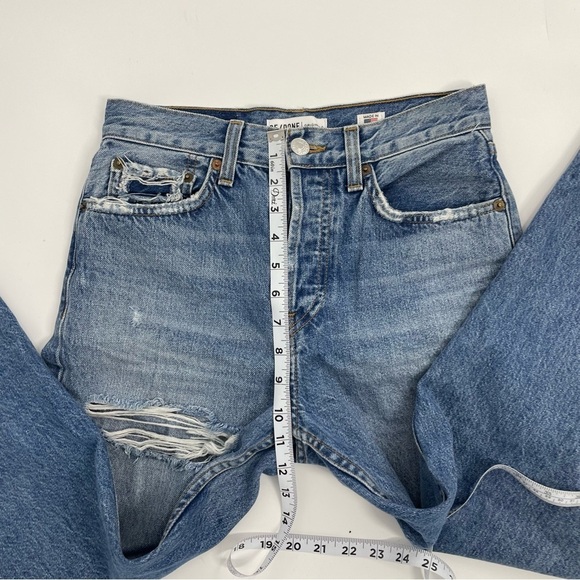 RE/DONE high rise ripped stovepipe designer jeans 25 Button Fly in The Wash - Picture 8 of 15